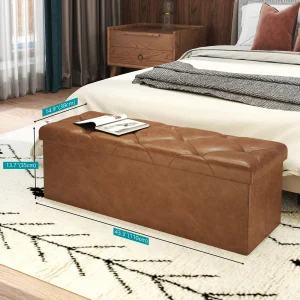 Tufted Faux Leather Storage Bench