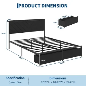 Full Queen Upholstered Metal Platform